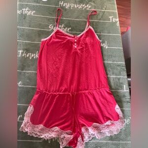 Victoria s Secret Women's Red Lace Trim Sleep Romper